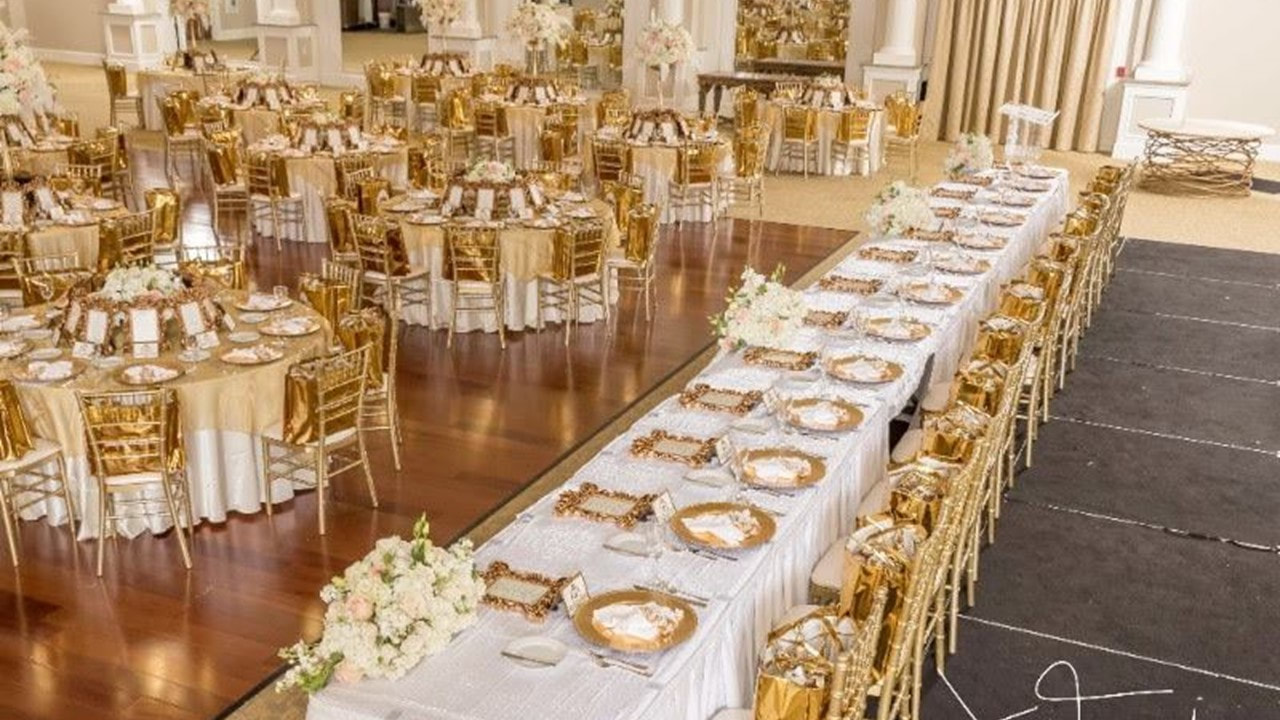 The Grand Ballroom decked out in gold for an intimate wedding - pandemic - wedding venues - lafayette louisiana